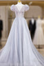 Gray Round Neck Tulle Lace Long Prom Dress, Gray Tulle Prom Dress