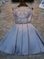 Gray Satin Lace Homecoming Dress
