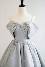 Gray Satin Long Prom Dress, A Line Spaghetti Straps Prom Graduation Dress
