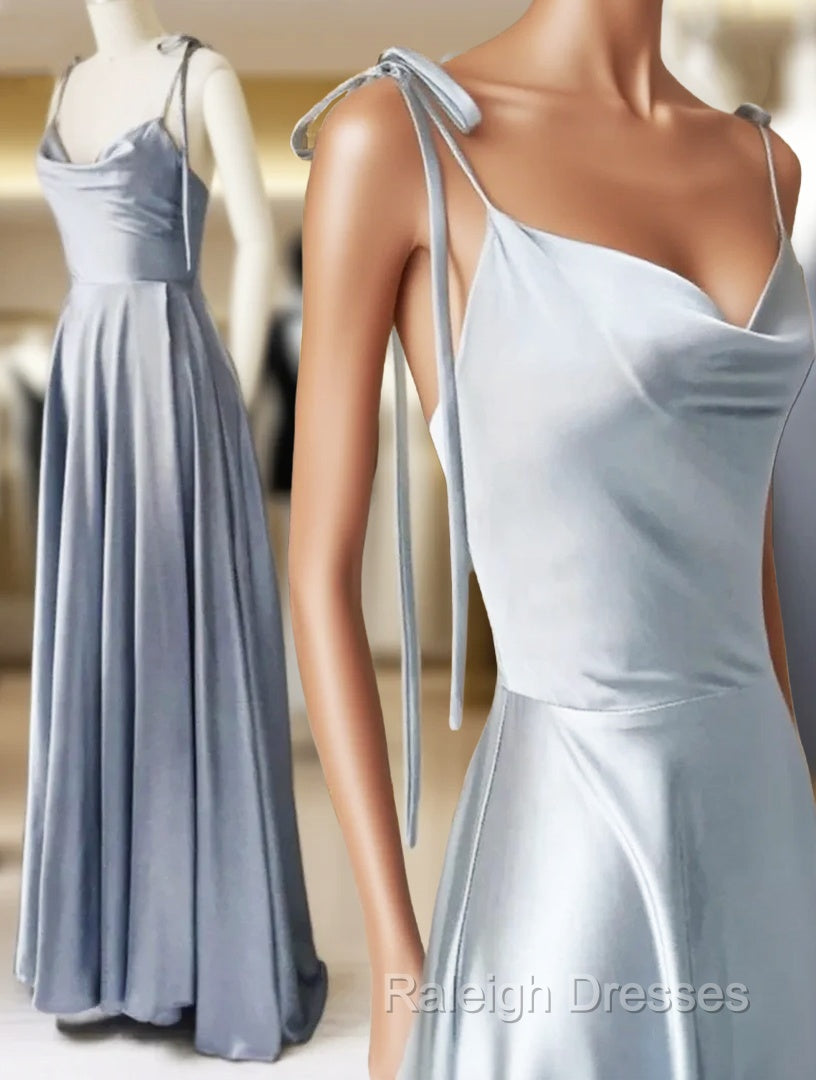 Gray Satin Spaghetti Straps Prom Dress