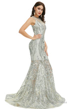 Sequins Sleeveless Floor Length Crew Neck Prom Dresses