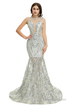 Sequins Sleeveless Floor Length Crew Neck Prom Dresses