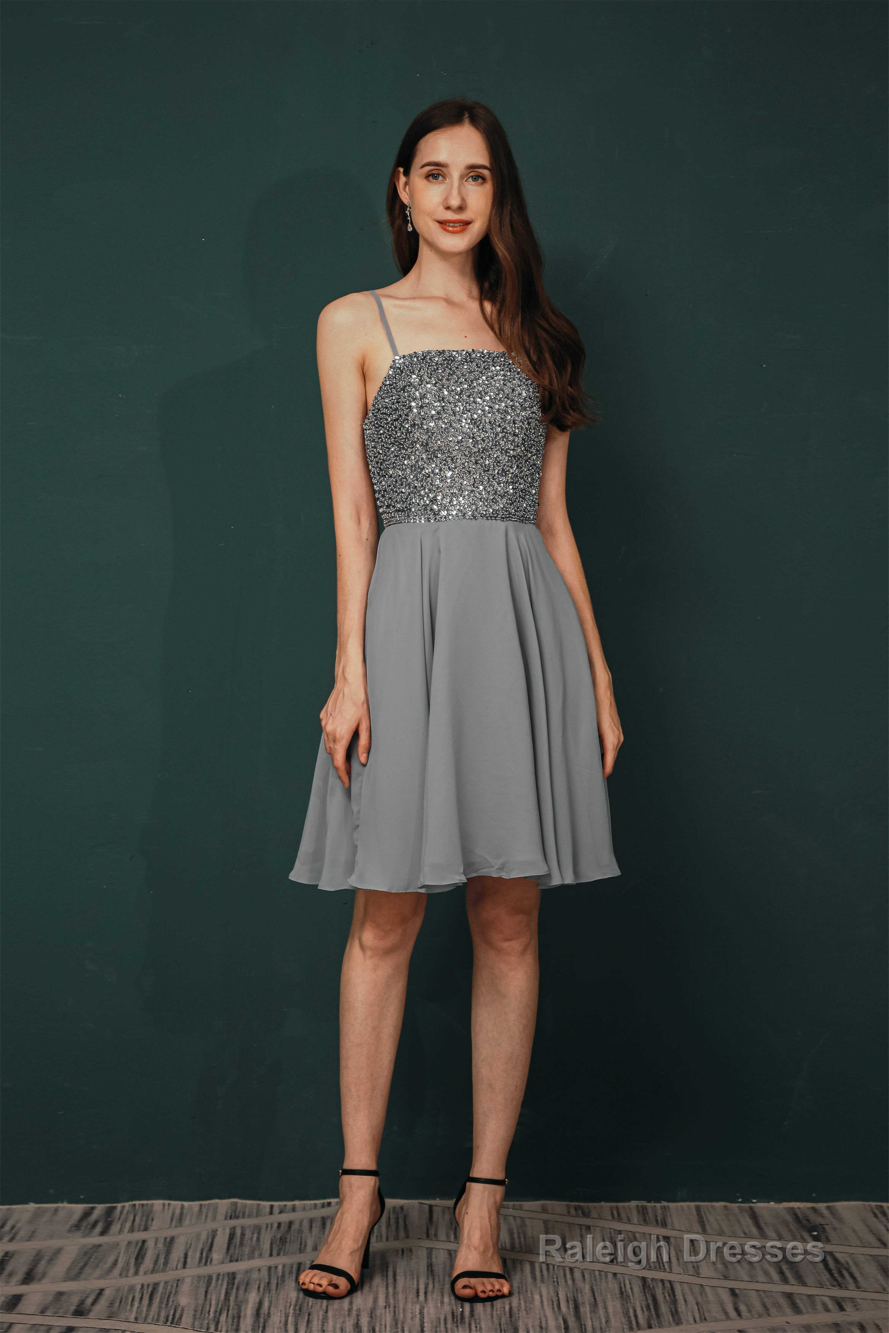 Short A-Line Strapless Beaded Chiffon Homecoming Dresses Main image
