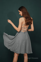 Short A-Line Strapless Beaded Chiffon Homecoming Dresses