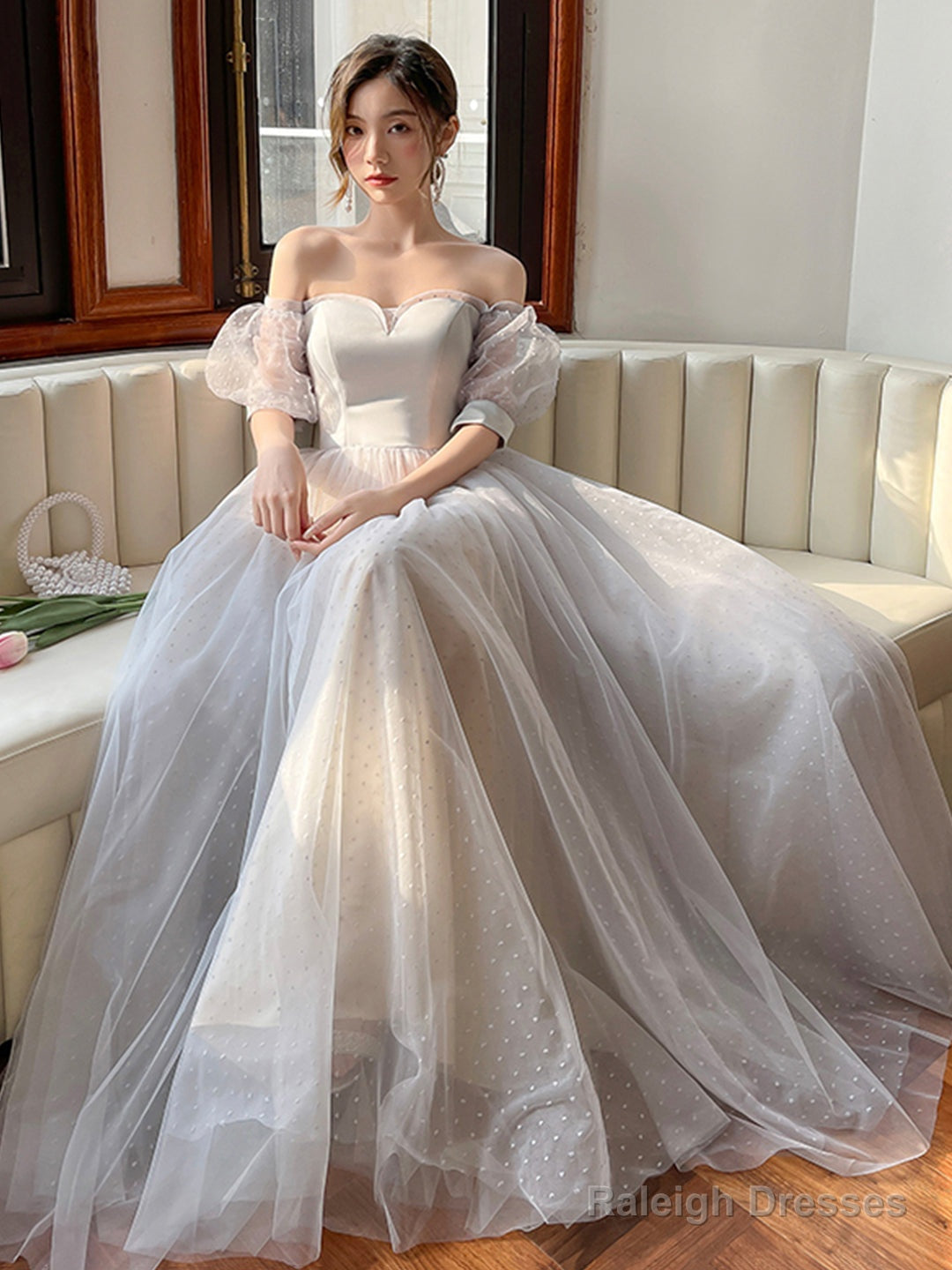 Gray Strapless Tulle Long Prom Dress, Lovely A-Line Evening Dress Secondary image