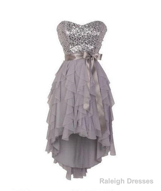 Gray Sweetheart Sequin Short Prom Dress, Bridesmaid Dress