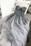 Gray Sweetheart Tulle Lace Long Prom Dress Gray Tulle Formal Dress
