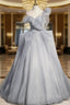 Gray Sweetheart Tulle Long Prom Dress, Gray Evening Dress