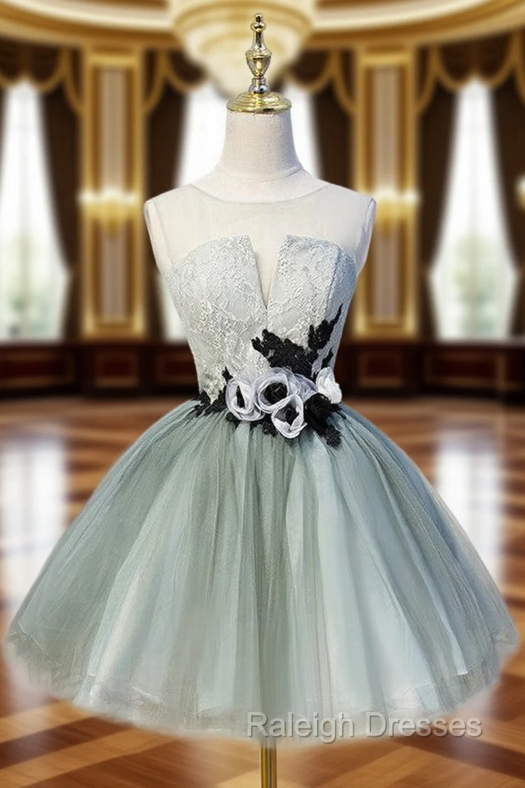 Gray Tulle Appliques Scoop Homecoming Dress Main image