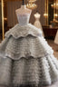 Gray Tulle Ball Gown Tiers Quinceanera Dresses