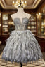 Gray Tulle Beading Feather Short Homecoming Dress