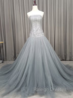 Gray Tulle Beads Long Prom Dress Gray Tulle Formal Evening Graduation Dresses