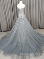 Gray Tulle Beads Long Prom Dress Gray Tulle Formal Evening Graduation Dresses