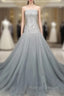 Gray Tulle Beads Long Prom Dress Gray Tulle Formal Evening Graduation Dresses