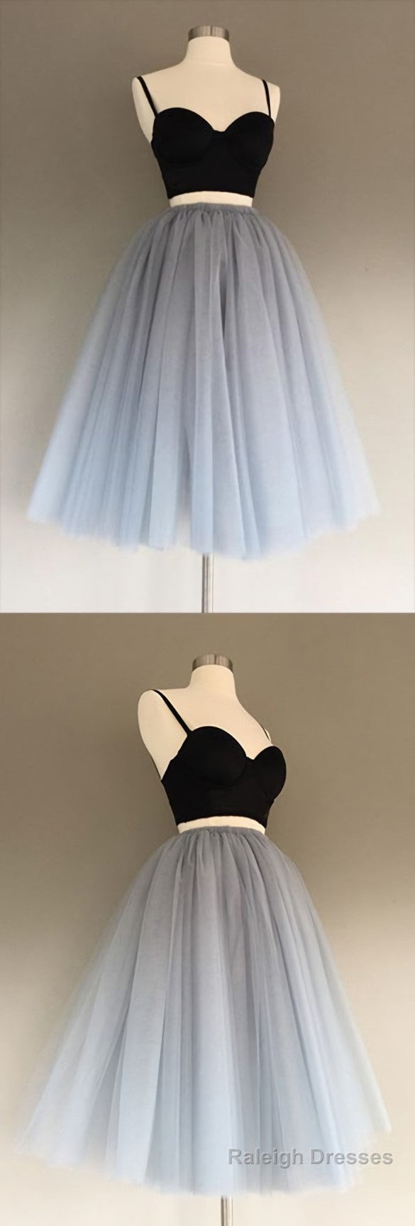 Gray Tulle Charming A Line Two-Piece Short Homecoming Dress,Cocktail Dress Main image
