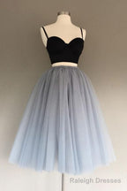 Gray Tulle Charming A Line Two-Piece Short Homecoming Dress,Cocktail Dress
