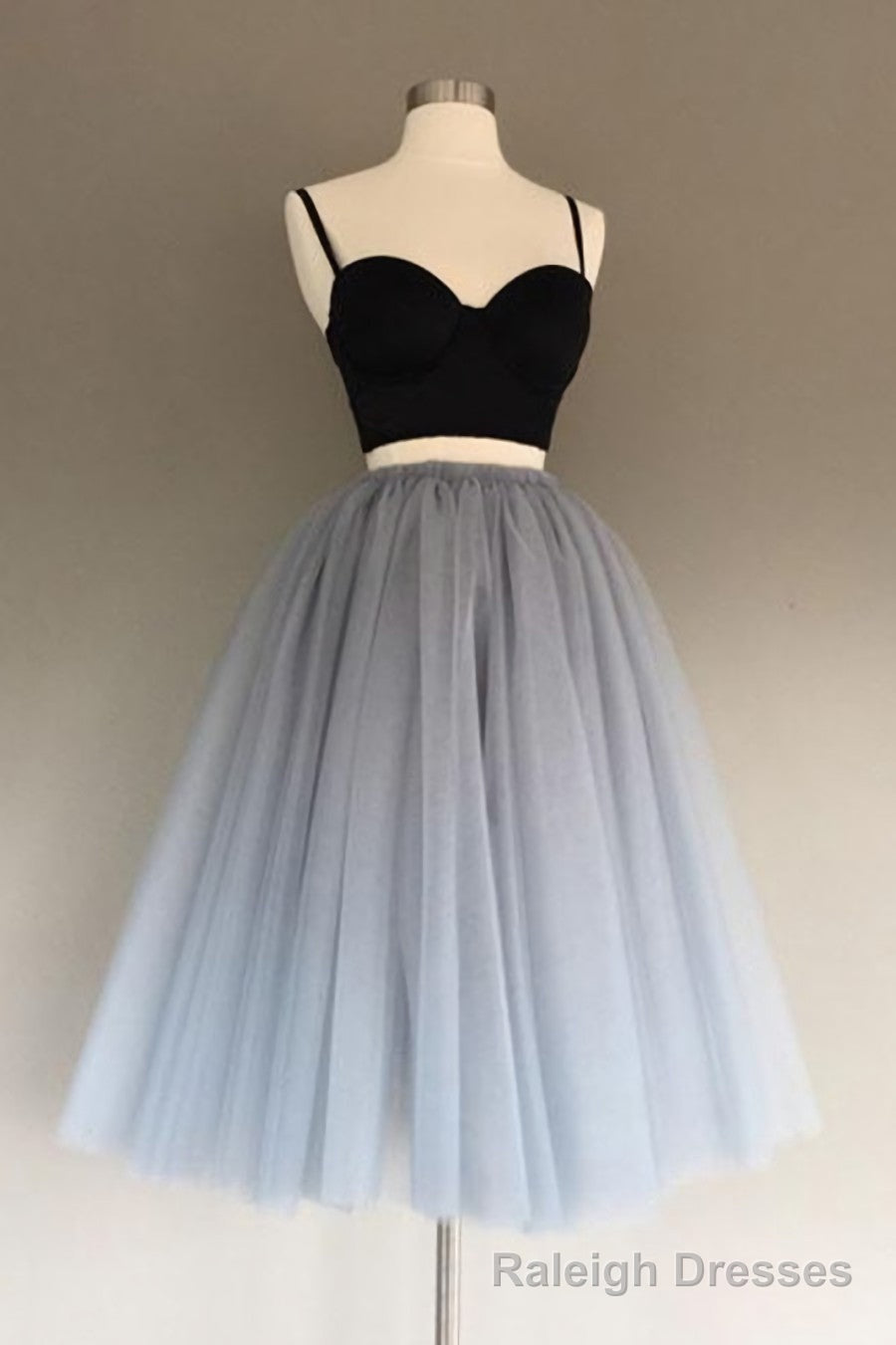 Gray Tulle Charming A Line Two-Piece Short Homecoming Dress,Cocktail Dress