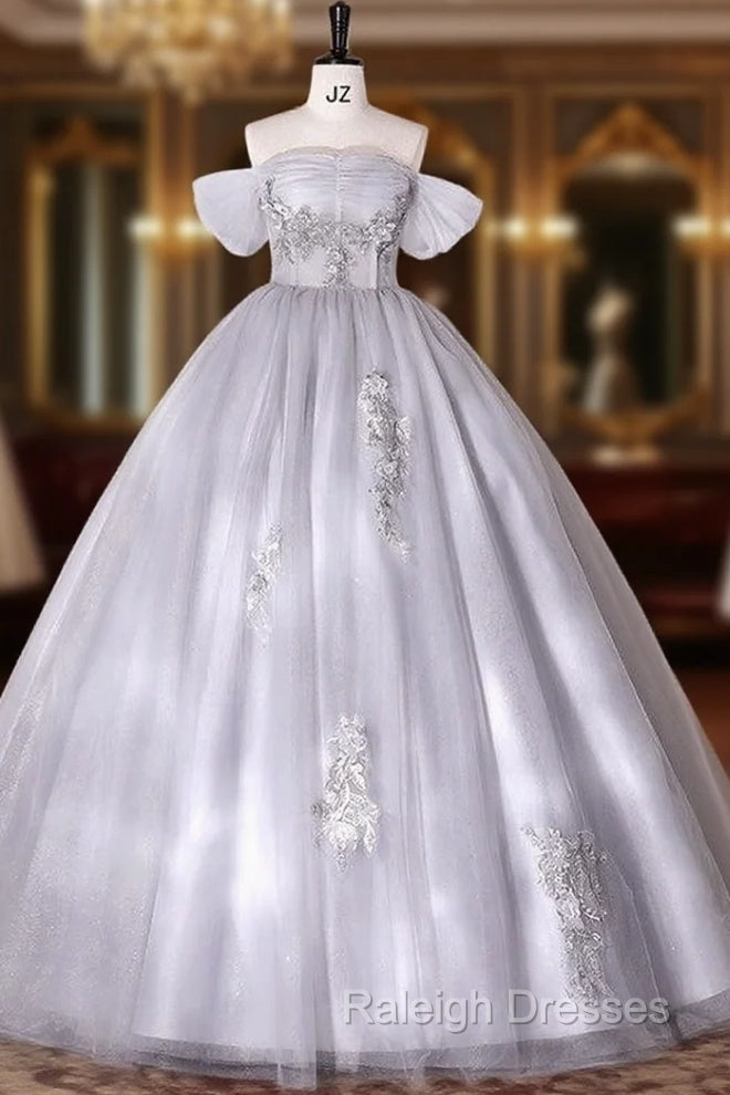 Gray Tulle Lace 3D Appliques Quinceanera Dress