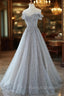 Gray Tulle Lace Floor Length Evening Dress, Off the Shoulder Prom Dress