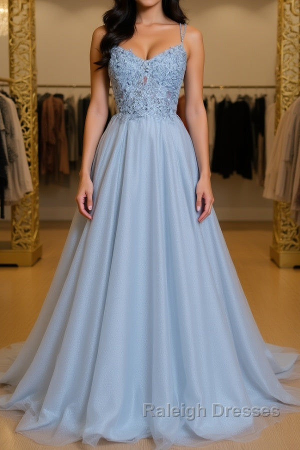 Gray tulle lace Prom Dresses Long gray tulle Prom Dresses