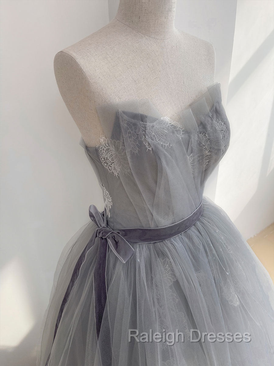 Gray Tulle Lace Long Prom Dresses Gray Tulle Sweet 16 Dresses Secondary image