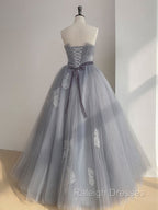 Gray Tulle Lace Long Prom Dresses Gray Tulle Sweet 16 Dresses