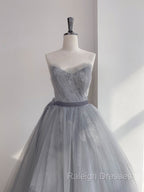 Gray Tulle Lace Long Prom Dress, Gray Tulle Sweet 16 Dress