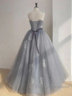 Gray Tulle Lace Long Prom Dress Sweet 16 Dress A Line Off Shoulder December Wedding Guest Dress