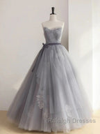 Gray Tulle Lace Long Prom Dress Sweet 16 Dress A Line Off Shoulder December Wedding Guest Dress