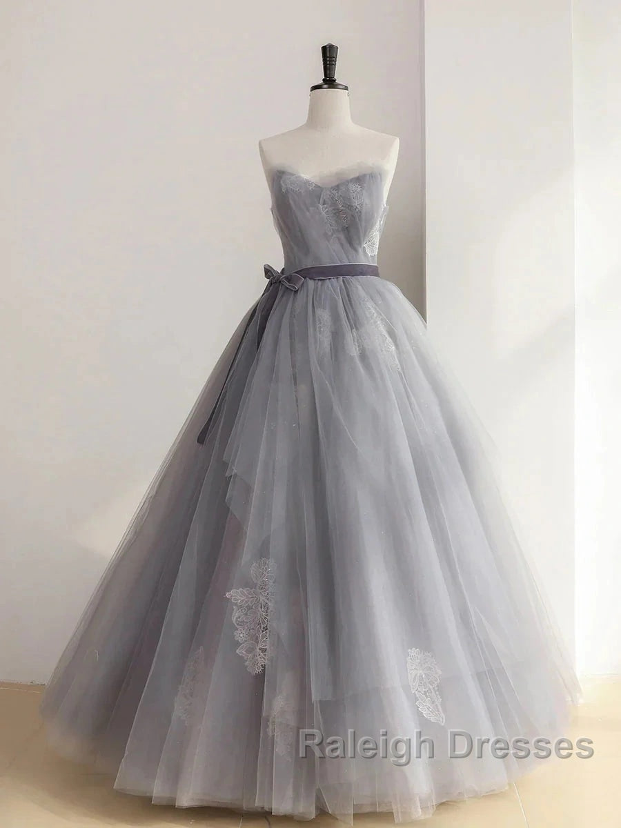 Gray Tulle Lace Long Prom Dress Sweet 16 Dress A Line Off Shoulder December Wedding Guest Dress