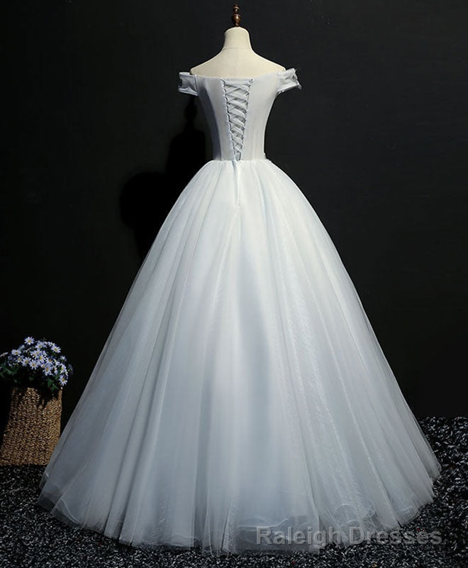 Gray Tulle Lace Off Shoulder Long Prom Gowns Tulle Lace Prom Dress