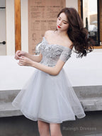 Gray Tulle Lace Short Prom Dresses Gray Lace Homecoming Dresses