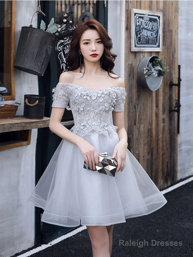 Gray Tulle Lace Short Prom Dress Gray Lace Homecoming Dress