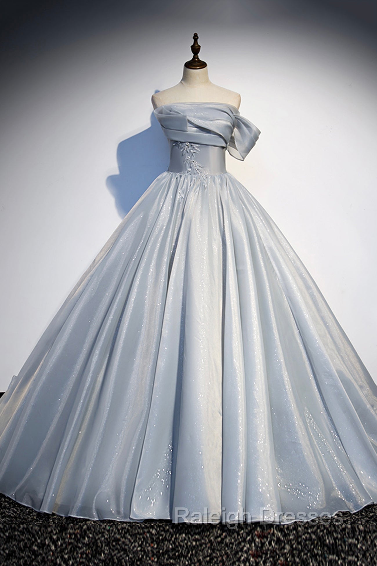 Gray Tulle Long A-Line Prom Dress, Gray Strapless Formal Evening Gown Main image
