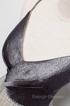 Gray Tulle Long A-Line Prom Dress, V-Neck Spaghetti Straps Evening Dress