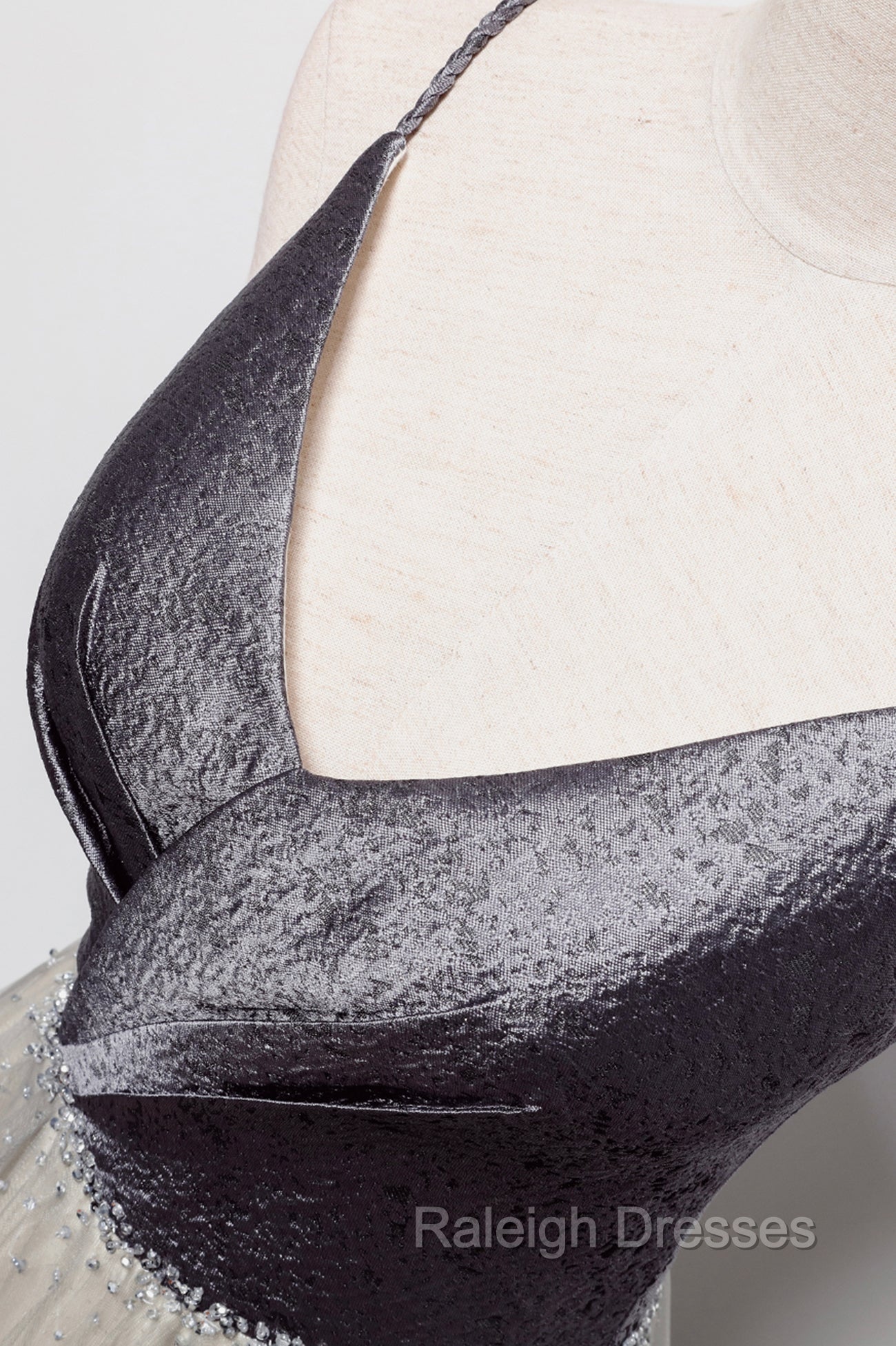 Gray Tulle Long A-Line Prom Dress, V-Neck Spaghetti Straps Evening Dress