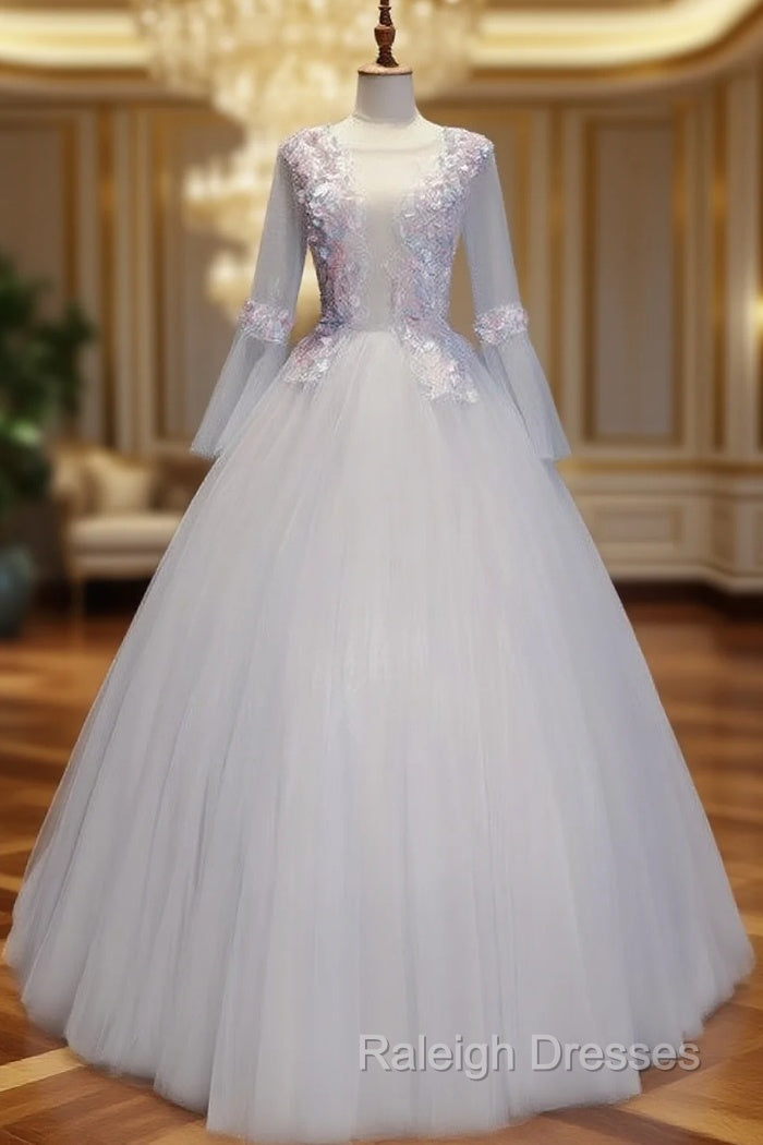Gray Tulle Long Sleeve Backless Quinceanera Dress Main image