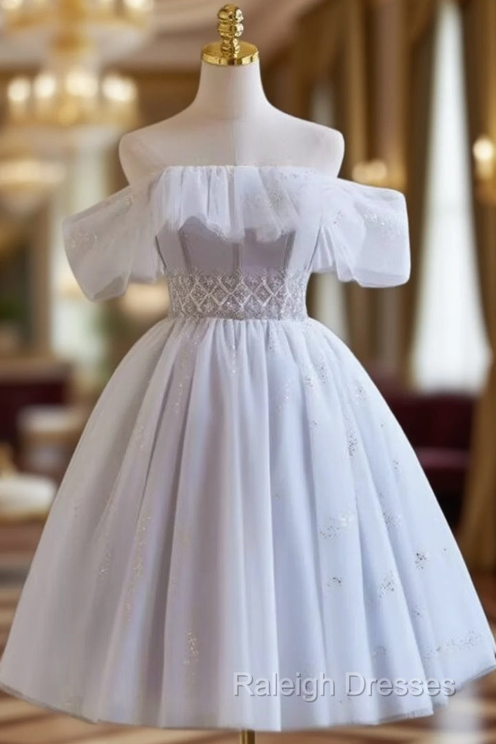 Gray Tulle Off the Shoulder Beading Homecoming Dress Main image