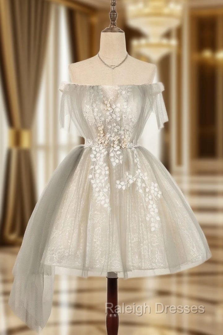 Gray Tulle Off the Shoulder Homecoming Dress Main image