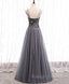 Gray Tulle Sequin Long Prom Dress, Gray Tulle Formal Dress with Beading Sequin