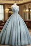 Gray Tulle Sequins Floor Length Prom Dress, A Line Prom Prom Gowns