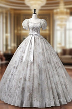 Gray Tulle Sequins Long Prom Dress, A-Line Evening Party Dress