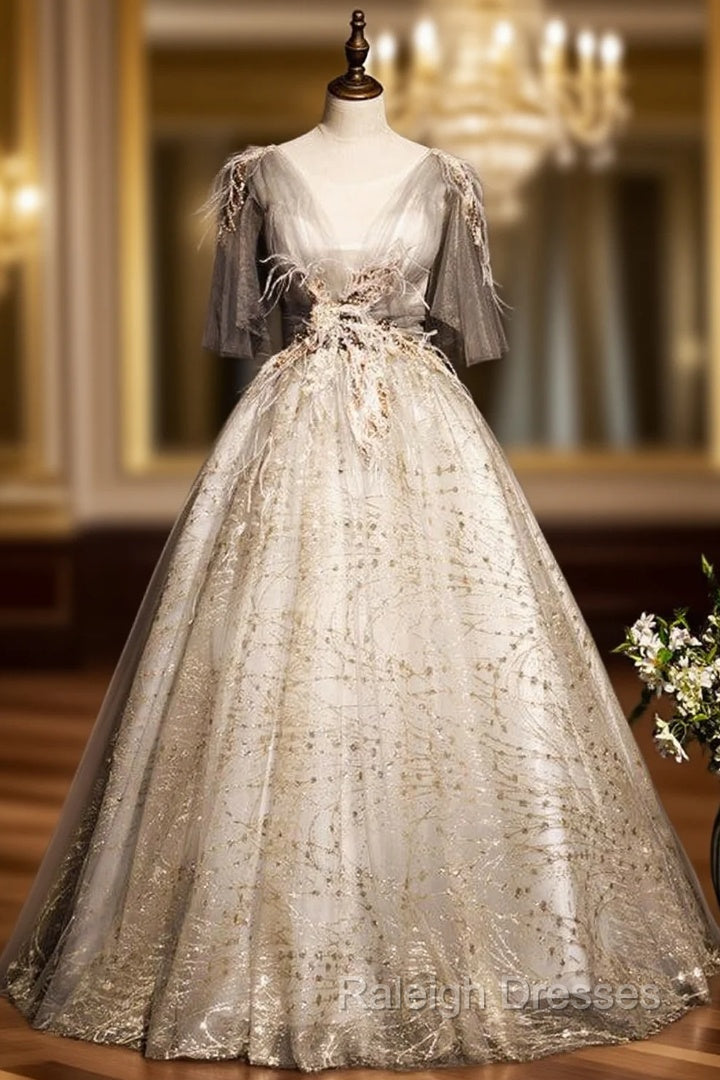 Gray Tulle Sequins Off the Shoulder Prom Dress Main image