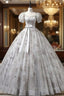 Gray Tulle Sequins Puff Sleeve Quinceanera Dress