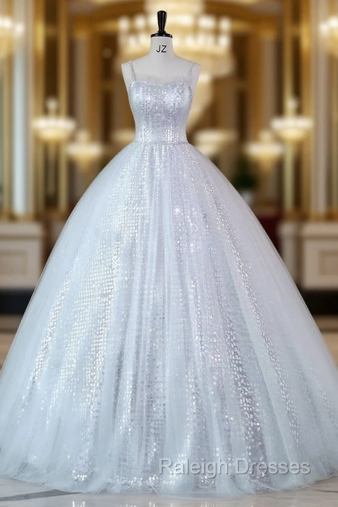 Gray Tulle Sequins Straps Quinceanera Dress