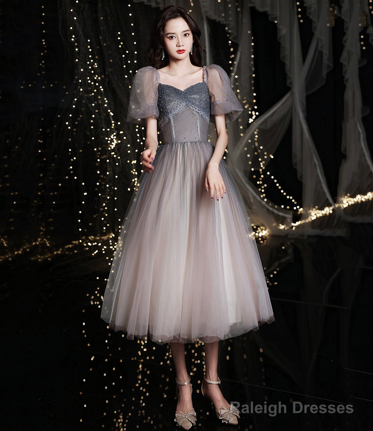 Gray Tulle Short A Line Dress Homecoming Dress Main image