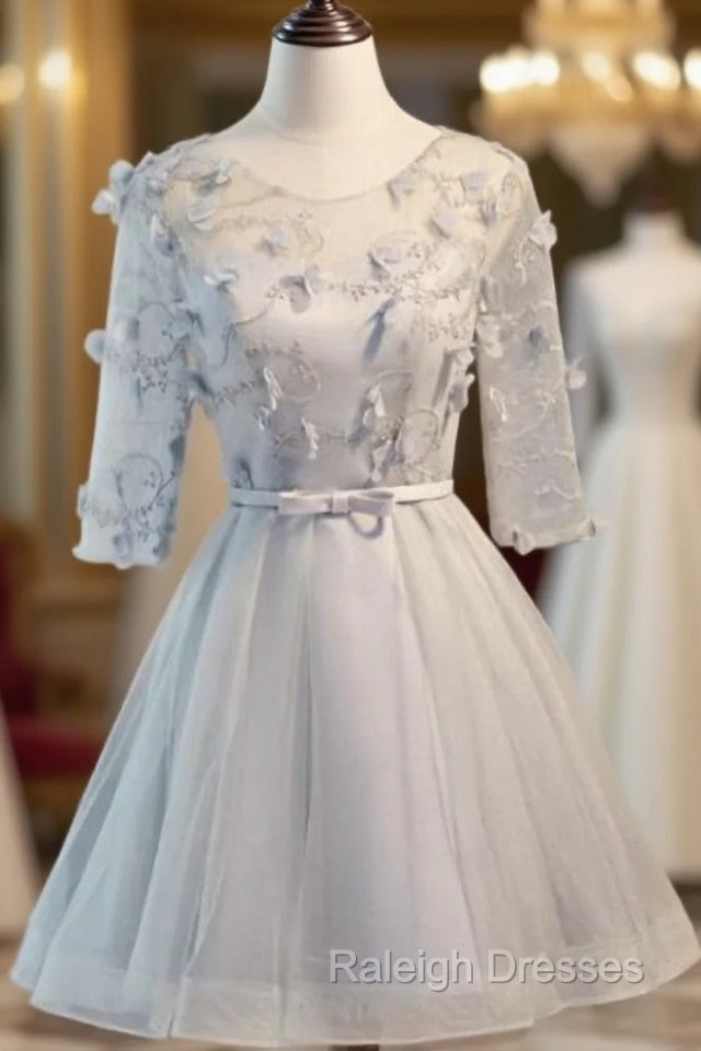 Gray Tulle Short Sleeve Homecoming Dress