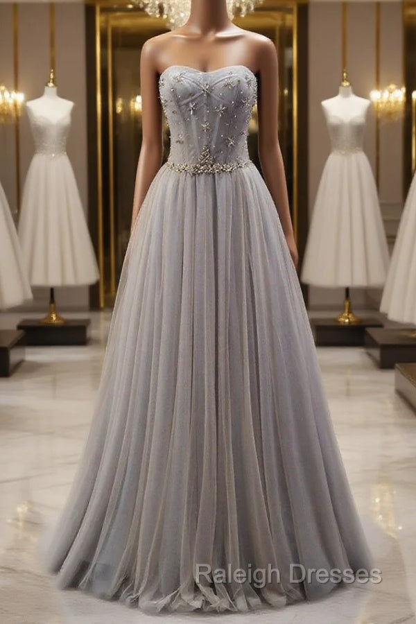 Gray Tulle Sweetheart Beading Prom Dress Main image