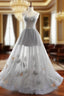 Gray V-neck Tulle Backless Butterfly Floor Length Wedding Dress