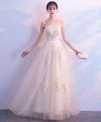 Champagne Lace Tulle Long Prom Dress Champagne Prom Dress 1